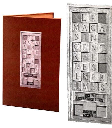 Érik Desmazières - Portfolio cover, with etched Étiquette